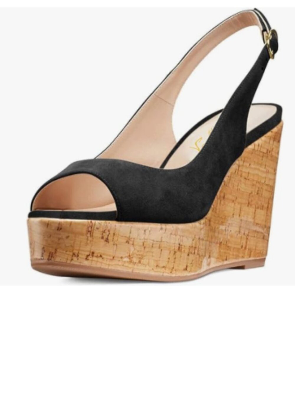 FOWT Black Peep Toe Slingback Platform Wedge High Heel Buckle Open Toe Sandals